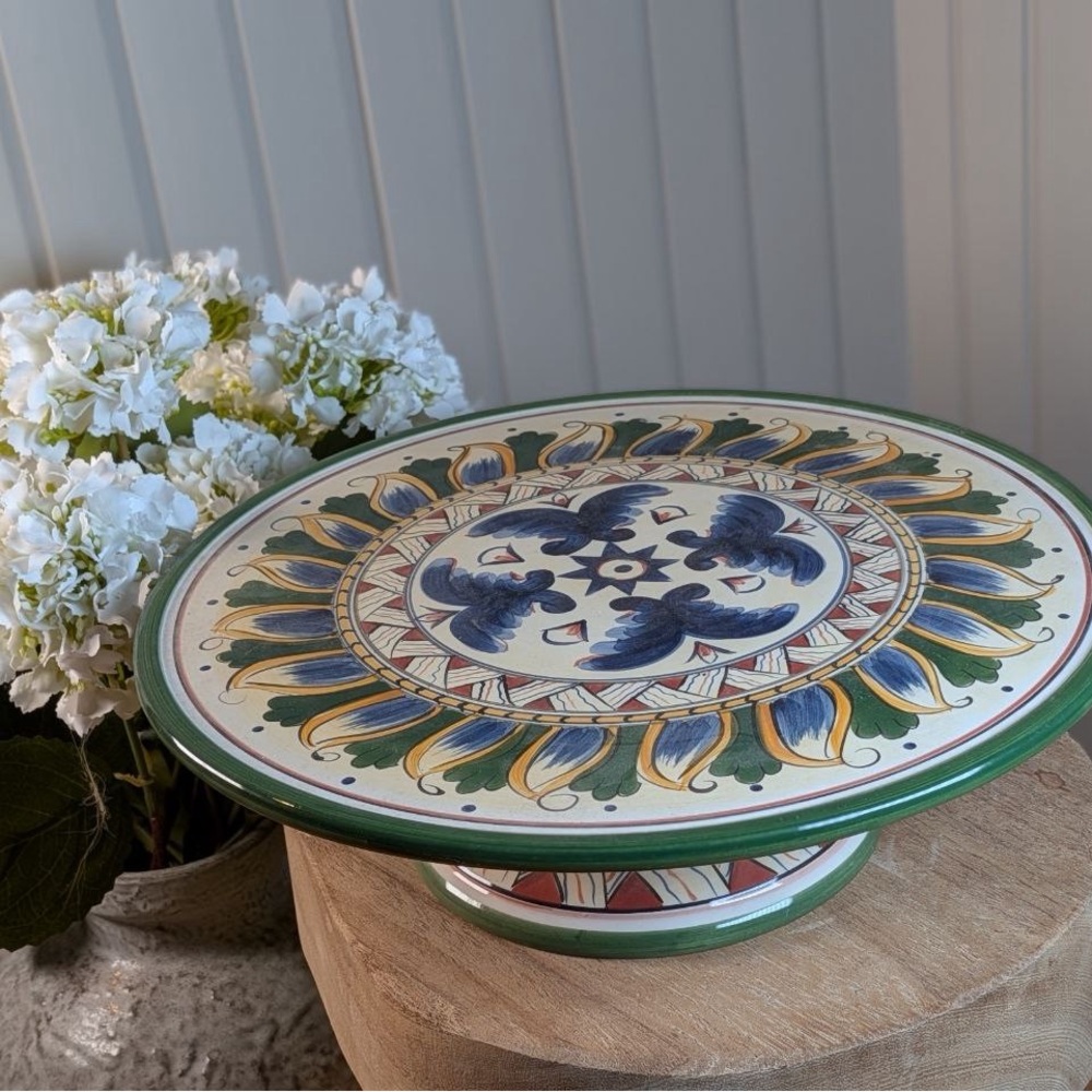 Tabletops Unlimited Deruta Italian Style Hand Painted Pedestal Cake Stand